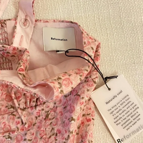Reformation Daria Linen Floral Pink Sleeveless Dress New With Tags Size 8 - Picture 7 of 7